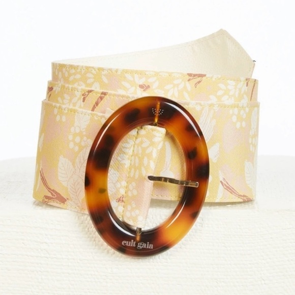 Cult Gaia NWT Evie Belt Wide Butter Multi Medium Large Silk Cotton Floral Yellow - Picture 1 of 8